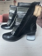 Nowe czarne szare botki na słupku skórzane ocieplane Maciejka roz 36