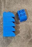 Lego Duplo klocki 2x2 góra 2x3 dół obło ścięty dachówka niebieska
