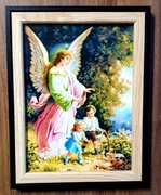 Obrazek Anioła Stróża w ramce na chrzciny i komunię