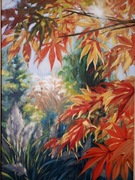 Obraz olejny ogród pejzaż jesień 