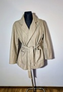 Beżowy stylowy krótki damski płaszczyk wiązany w pasie r. S
