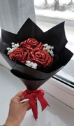 Mini wieczny bukiet – 3 brokatowe róże ze wstążki Gotowy prezent 
