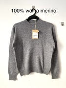 Nowy 100% wełna merino szary sweter półgolf merynos dzianina cienki