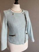 Strukturalna marynarka damska chanelka do sukienki turkus błękitna 