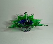 Koszyk szklany, zielono kobaltowy, Czechy