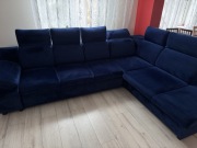 granatowy narożnik welurowy 300x220 rozkładany kanapa spanie