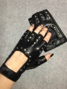 Rękawice skórzane bez palców mitenki czarne nowe 