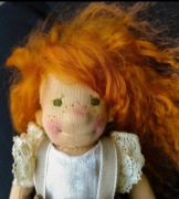 Lalka waldorfska Dafne na szydełku miś,muchomory