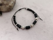 Bransoletka męska/unisex kamienie naturalne, turmalin, agat, stal UNIKAT 