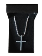 Naszyjnik stal szlachetna rolo z krzyżykiem 60 cm srebrny + pudełko