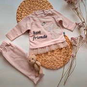 Zestaw dresik 74 dres różowy koronka długi rękaw bluza spodnie