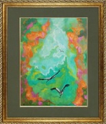 Nowy obraz olejny żurawie 30x40 cm abstrakcja pejzaż