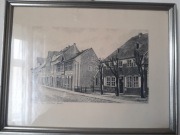 STARA GRAFIKA MAŁOMIASTECZKOWY PEJZAŻ