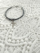 Męska bransoletka srebrny krzyż stal kamienie 20cm