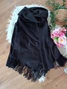 czarny gruby sweter boho narzutka z półgolfem 42Xl 44XXL kardigan 