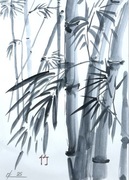 Bambus 30*21 cm japońskie malarstwo sumi-e, tusz. Original Akwarela