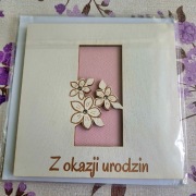 Kartka Urodzinowa Drewniana Laserowa Kwiaty Cyrkonie Otwierana + Koperta