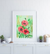 Akwarela oryginalna A4 "Nostalgiczne Maki" kwiaty, obraz botaniczny, złote