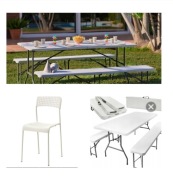 Meble na wynajem, impreza okolicznościowa, stoły, krzesła, ławki, zastawa