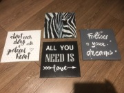 Zestaw 5 obrazków - zebra, jeleń, napisy love, dreams