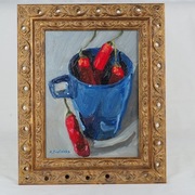 Obraz olejny w pozłacanej ramie drewnianej papryczki 18x24 ręcznie malowany