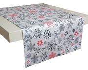 Bieżnik świąteczny dekoracyjny - czerwone śnieżynki na białym tle 120x40