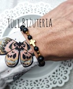 BRANSOLETKA RÓŻANIEC NA RĘKĘ DAMSKA DZIESIĄTKA KRZYŻ Z KAMIENI HEMATYT