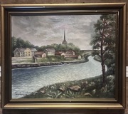 Piękny duży olejny obraz - Hugh Schulz - 1943r