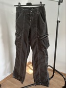 Spodnie cargo damskie 34 streetwear Y2K czarne kieszenie