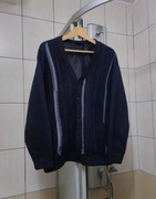 sweter męski L Breidhof granatowy ciemny niebieski wzór pionowe pasy w odci