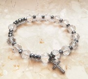 Różaniec bransoletka dziesiątka kryształowa  biała cyrkonie hematyt 