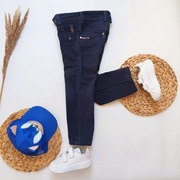 Jeansy ciemnogranatowe 116 grube wygodne z zamkami kieszeniami ciemne 