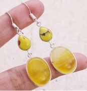 kolczyki z kamieniem JASPIS mozaika i onyks w paski próba 925 UNIKATOWE