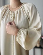 Koszula satynowa beżowa złota balonowy rękaw oversize elegancka 42 XL