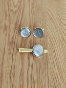 Spinki do mankietów moneta 1923 + spinka do krawata vintage unikat prezent