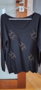 Sweter XL damski czarny z ozdobami viskoza,wiosenny