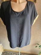 Bluzka damska czarna viscoza over size złoty lampas asymetryczna