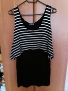 Bluzka 2w1 czarno-biała paski wiskoza 38 M