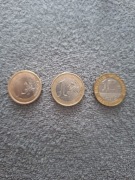 Zestaw monet: 1euro,1euro,10franków