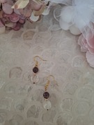 Kolczyki handmade srebro pozłacane z naturalnych granat kryształ górski hem