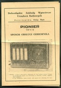 Radioodbiornik PIONIER - Oryginalna Instrukcja Obsługi.