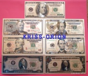 Dolary USA - Banknoty Pozłacane plastikowe repliki Au24k -Zestaw 7sztuk