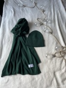 Szal i czapka ciemnozielony Cashmere 50% kaszmir 50% wełna