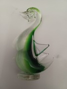 Zielona kaczka szklana vintage 21 cm