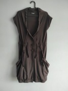 Brązowa bluzka kamizelka damska guziki krótki rękaw rozmiar XS