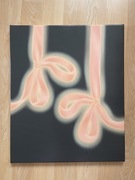 Oryginalny obraz olejny na płótnie z różowymi kokardkami