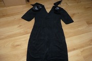 Sukienka Pałasz, r. 38, czarna, welur, satynowe kokardy, okazja!