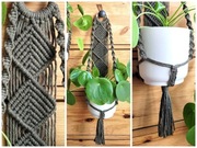 Kwietnik makrama na ścianę OLIWKOWY (dł. 56 cm)