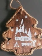 Choinka drewniana owieczka sople bombka na choinkę 