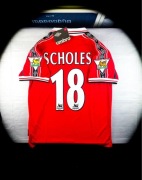 L) PAUL SCHOLES 18 MAN UNITED 1998/99 Jersey Nowa Czerwona Vintage Koszulka